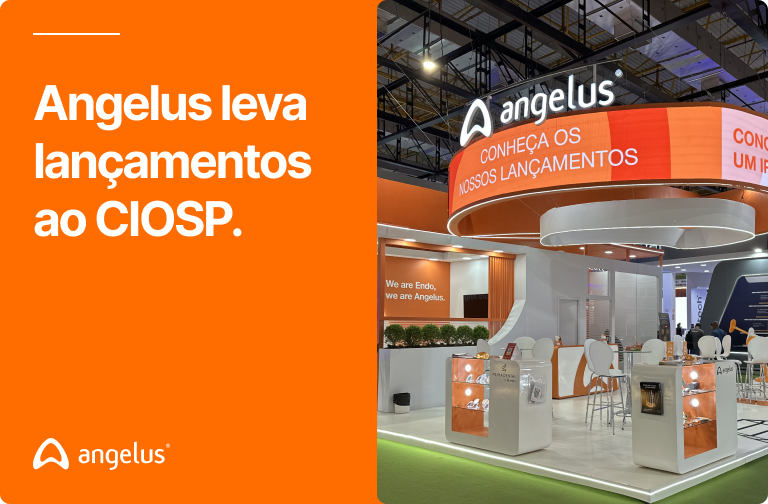Estande da Angelus Odonto no CIOSP 2026 com lançamentos e experiências interativas para profissionais da odontologia.